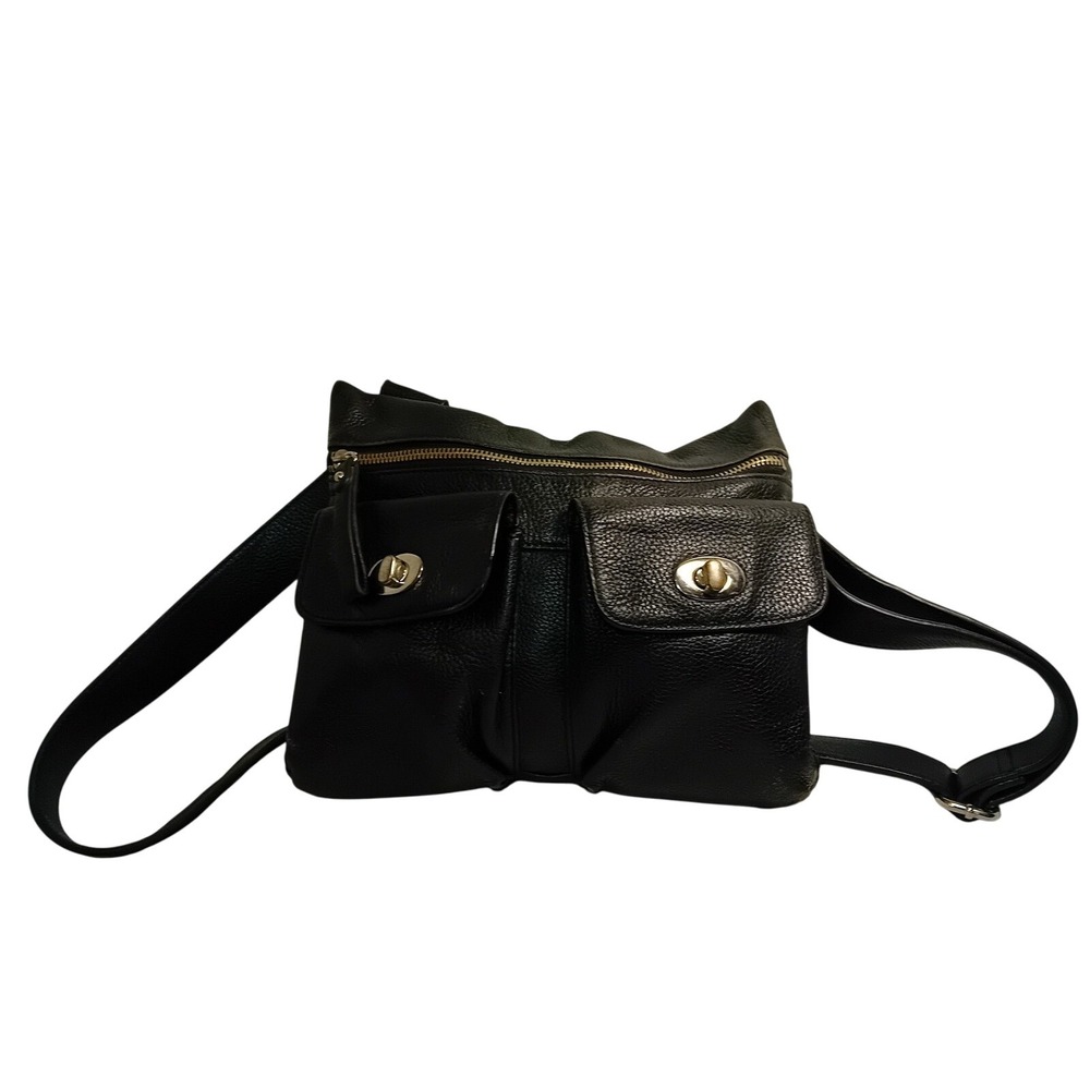 Danier Pebbled Leather Crossbody Turn Lock Pockets Purse Handbag Minimalist READ